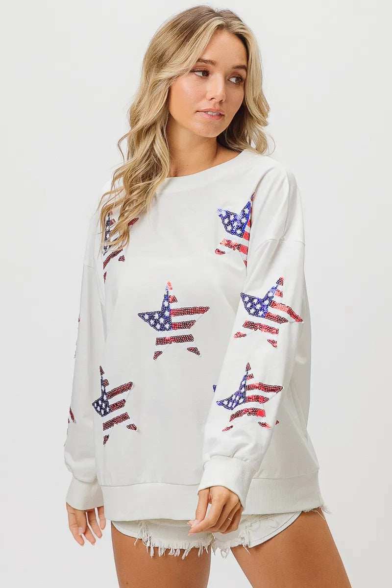 BiBi American Flag Sequin Star Sweatshirt - Trendsi - Flyclothing LLC