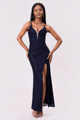 Split Sequin Backless Maxi Cami Dress - Trendsi - Flyclothing LLC