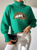 Lip Turtleneck Long Sleeve Sweater - Trendsi - Flyclothing LLC