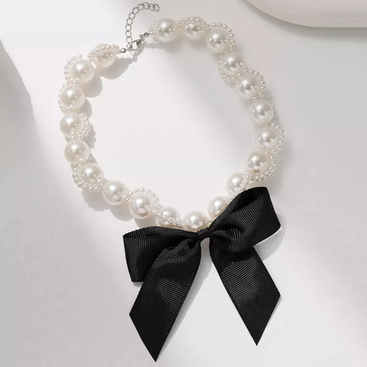 Pearl Choker Necklace with Bow Accent - Trendsi - Flyclothing LLC