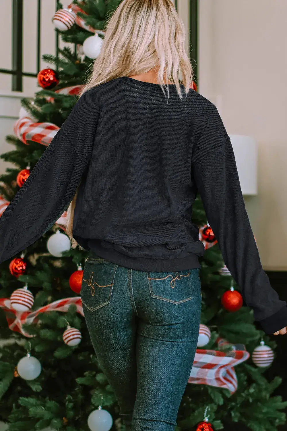 Sequin Patch Pumpkin Round Neck Sweatshirt - Trendsi - Flyclothing LLC