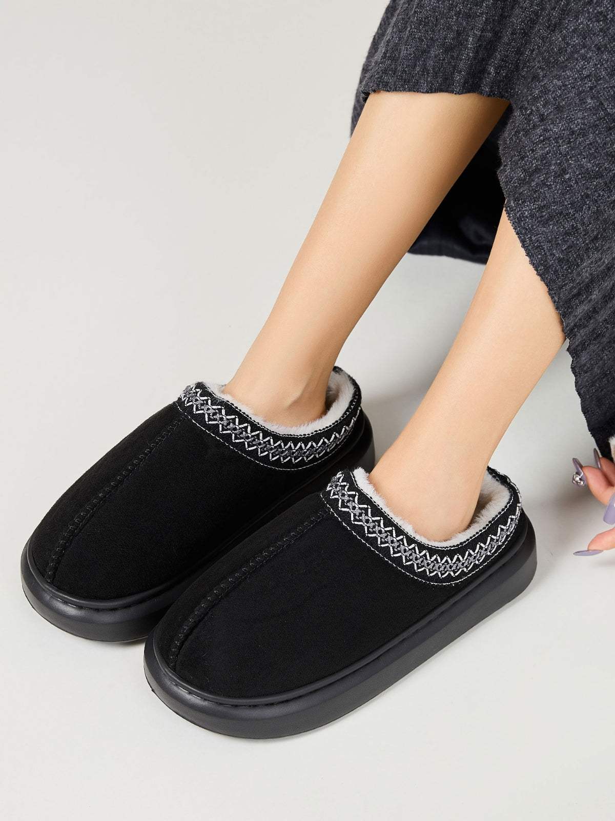 Faux Fur Suede Platform Slippers - Trendsi - Flyclothing LLC