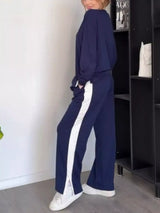 Full Size Contrast Round Neck Top and Pants Set Plus Size - Trendsi - Flyclothing LLC