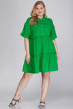 She + Sky Full Size Button Front Frill Tiered Mini Dress Plus Size - Trendsi