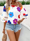 Flower Asymmetrical Neck Blouse - Trendsi