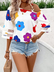 Flower Asymmetrical Neck Blouse - Trendsi