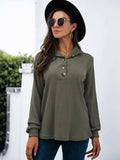 Half Button Long Sleeve T-Shirt - Trendsi - Flyclothing LLC