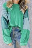 Patchwork Color Block Round Neck Long Sleeve Top - Trendsi - Flyclothing LLC