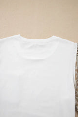 Leopard Patchwork Crochet Lace Trim Puff Sleeve T Shirt - Trendsi - Flyclothing LLC