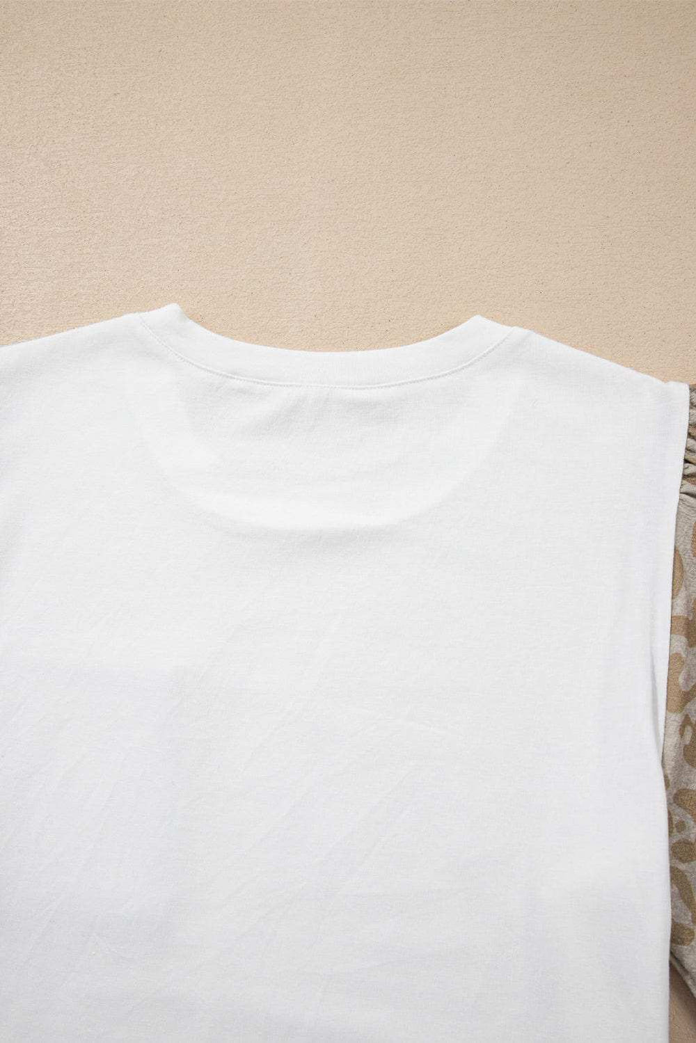 Leopard Patchwork Crochet Lace Trim Puff Sleeve T Shirt - Trendsi - Flyclothing LLC