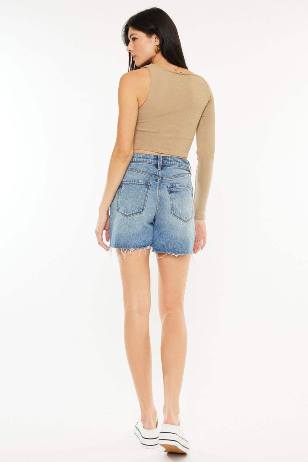 Kancan Full Size Raw Hem High Waist Denim Shorts - Trendsi - Flyclothing LLC