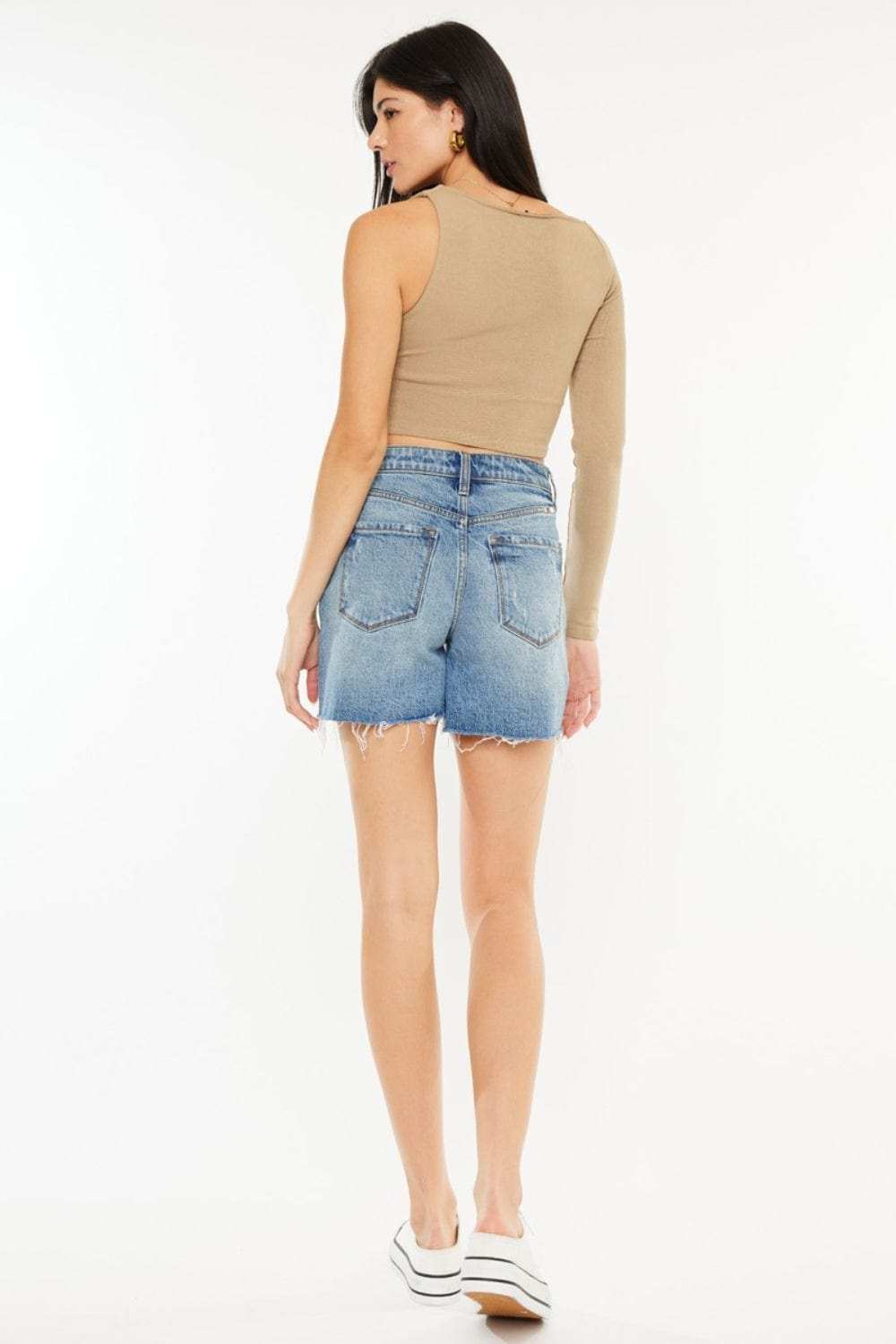 Kancan Full Size Raw Hem High Waist Denim Shorts - Trendsi - Flyclothing LLC