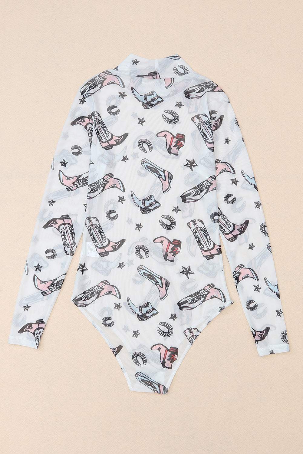 Printed Mock Neck Long Sleeve Bodysuit - Trendsi - Flyclothing LLC
