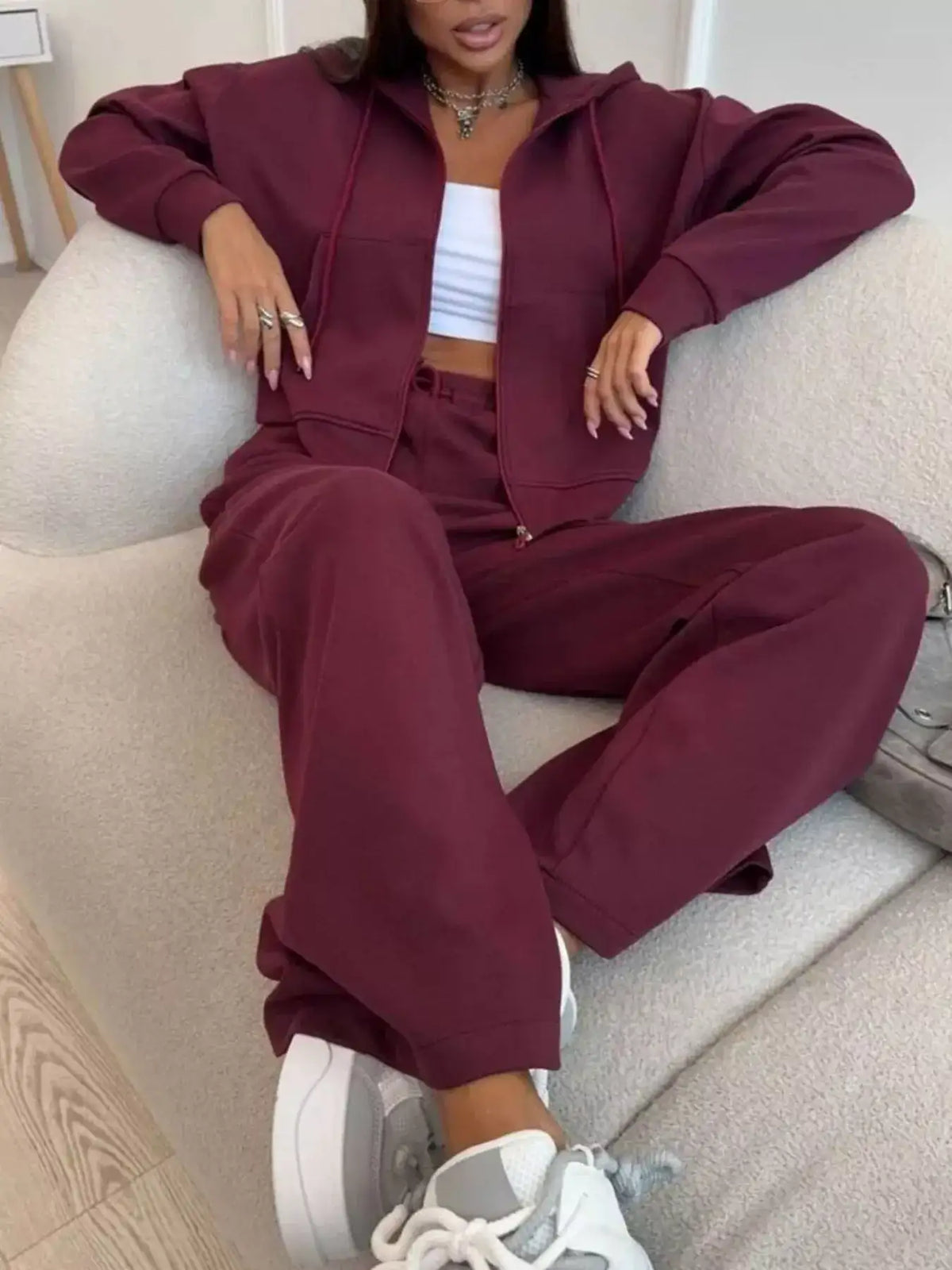 Zip-Up Hoodie and Wide-Leg Pants Set - Trendsi - Flyclothing LLC
