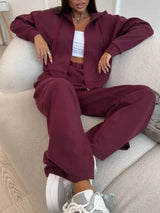 Zip-Up Hoodie and Wide-Leg Pants Set - Trendsi - Flyclothing LLC
