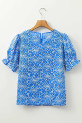Eyelet Flower Embroidery Flounce Sleeve Blouse - Trendsi - Flyclothing LLC