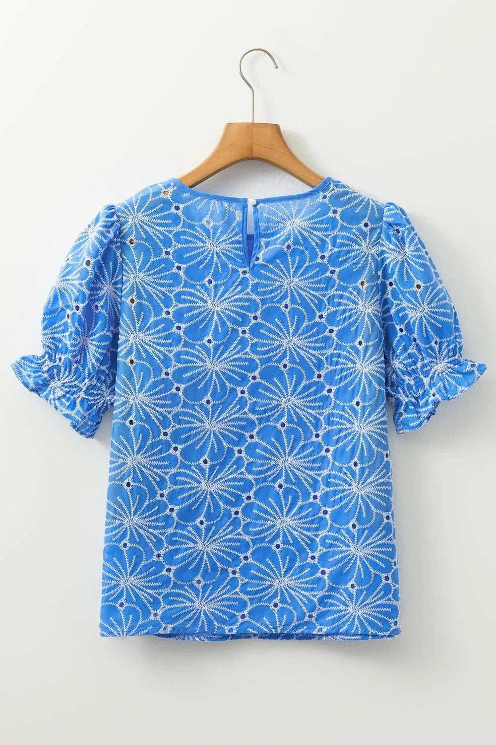 Eyelet Flower Embroidery Flounce Sleeve Blouse - Trendsi - Flyclothing LLC