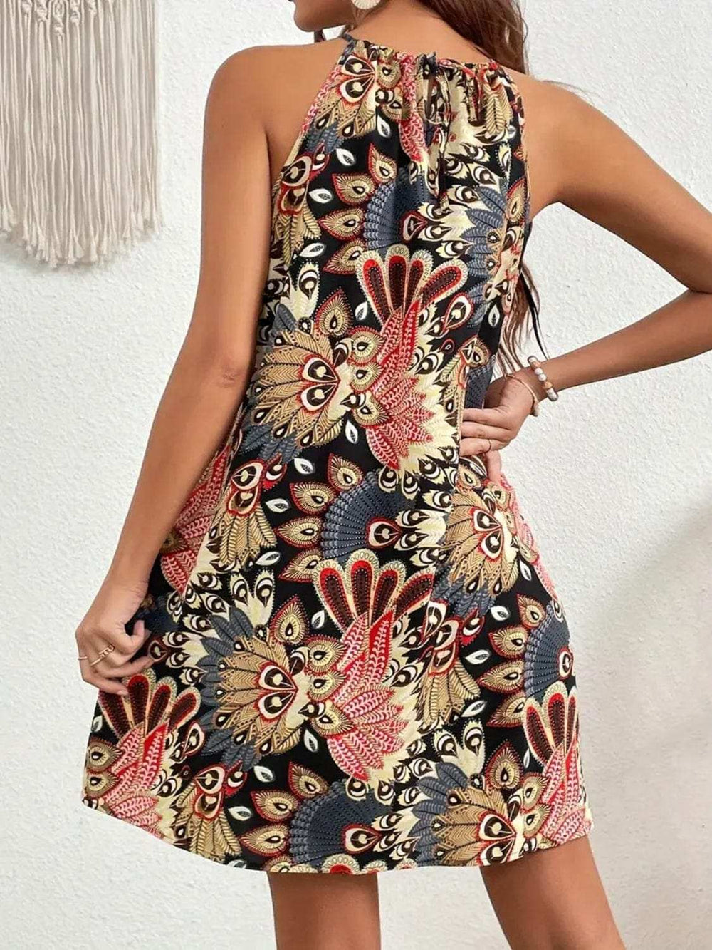 Printed Grecian Neck Mini Dress - Trendsi - Flyclothing LLC