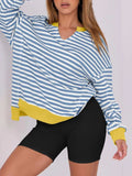 Notched Long Sleeve Oversized Sweatshirt - Trendsi - Flyclothing LLC