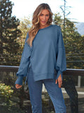 Slit Round Neck Long Sleeve Sweatshirt - Trendsi - Flyclothing LLC