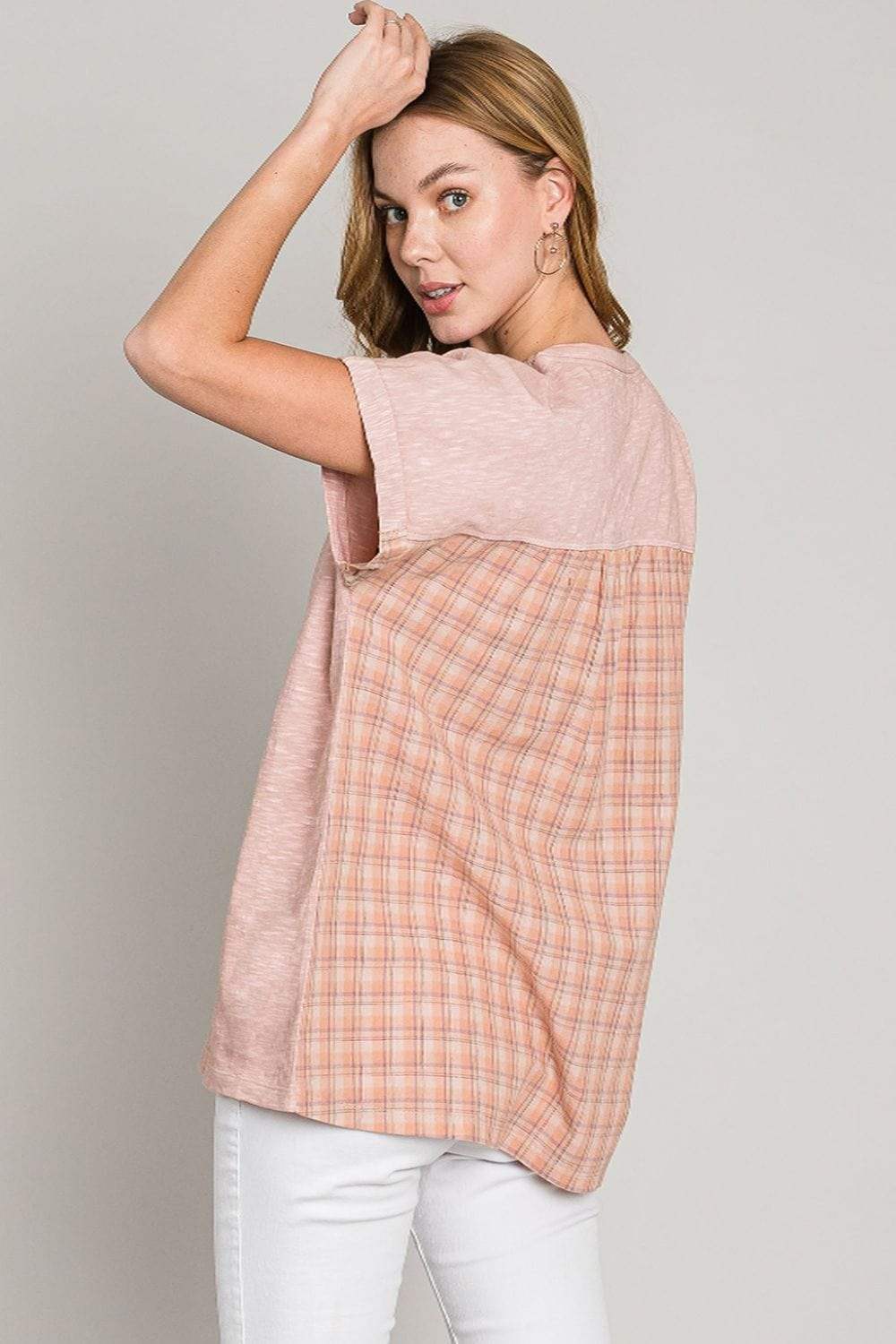 Cotton Bleu by Nu Label Plaid Short Sleeve T-Shirt - Trendsi - Flyclothing LLC
