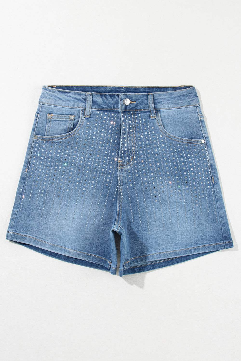 Rhinestone High Waist Denim Shorts - Trendsi - Flyclothing LLC