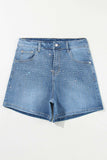 Rhinestone High Waist Denim Shorts - Trendsi - Flyclothing LLC