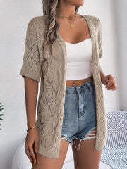Openwork Open Front Half Sleeve Cardigan - Trendsi