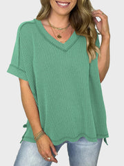 Lovelet Texture V-Neck Half Sleeve T-Shirt - Trendsi