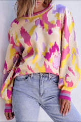 Contrast Round Neck Long Sleeve Sweater - Trendsi - Flyclothing LLC