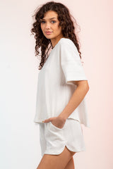 Textured Round Neck Top and Shorts Set - Trendsi