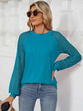 Round Neck Lace Long Sleeve Top - Trendsi - Flyclothing LLC