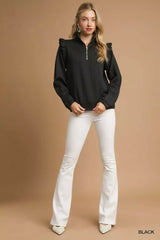 Umgee Cable Knit Textured Pullover with Ruffle Shoulders - Trendsi - Flyclothing LLC
