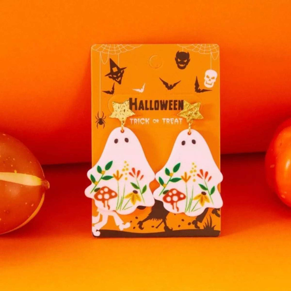 Whimsical Ghost Earrings with Floral Design - Trendsi - Flyclothing LLC