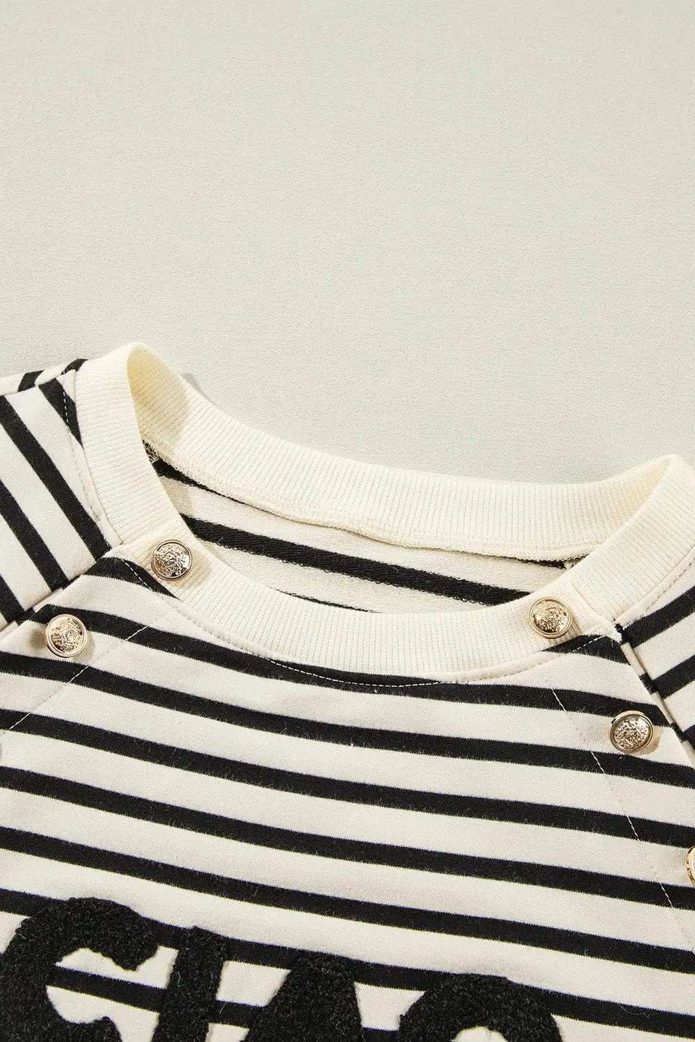 Decorative Button Striped Long Sleeve Sweatshirt - Trendsi - Flyclothing LLC