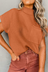 Mock Neck Sweater Vest with Chest Pocket - Trendsi - Flyclothing LLC