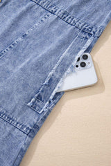 Raw Hem Button Down Long Sleeve Denim Dress - Trendsi - Flyclothing LLC