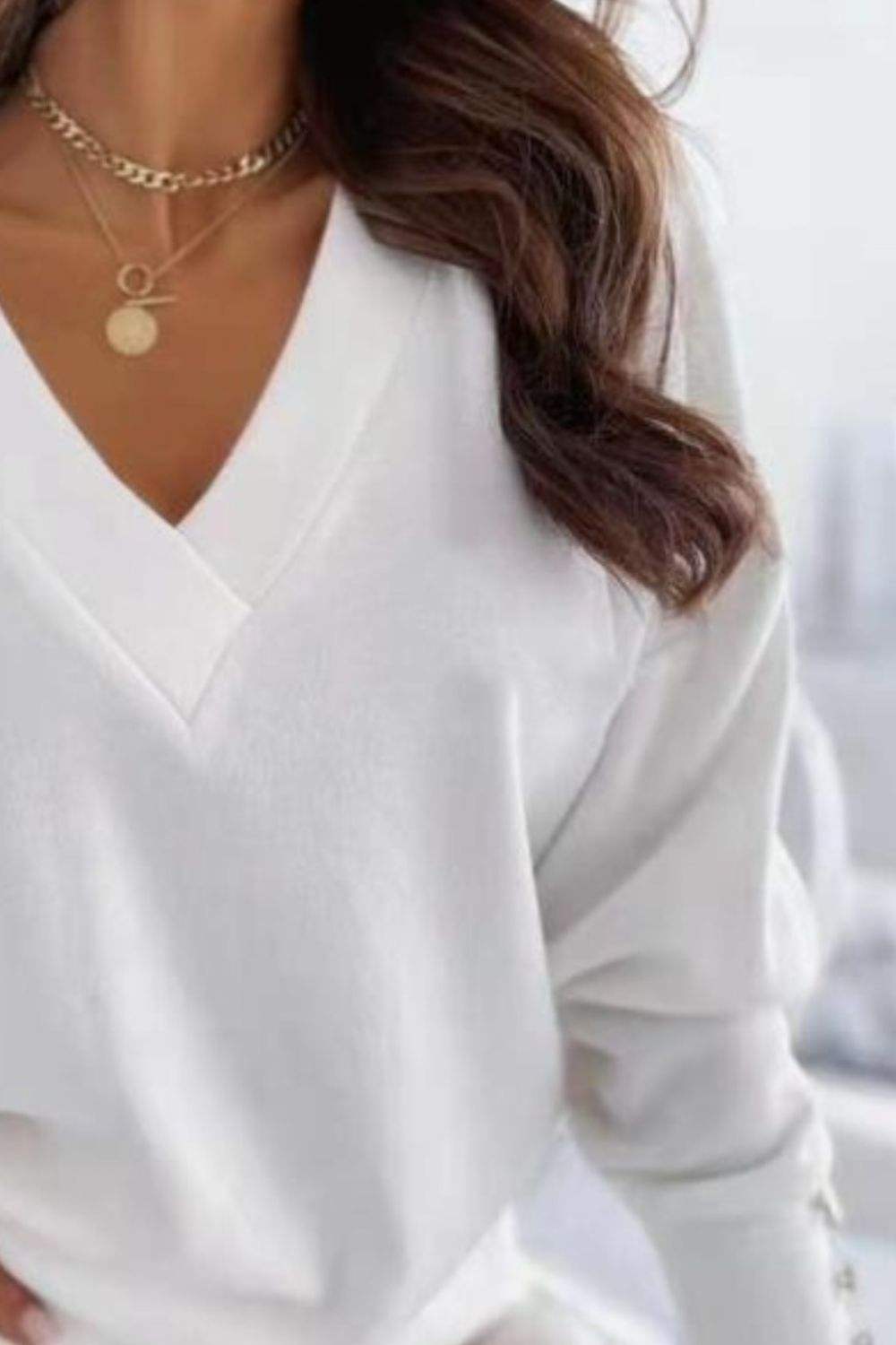 V-Neck Long Sleeve Sweatshirt - Trendsi - Flyclothing LLC