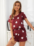 Heart Round Neck Top and Shorts Lounge Set - Trendsi