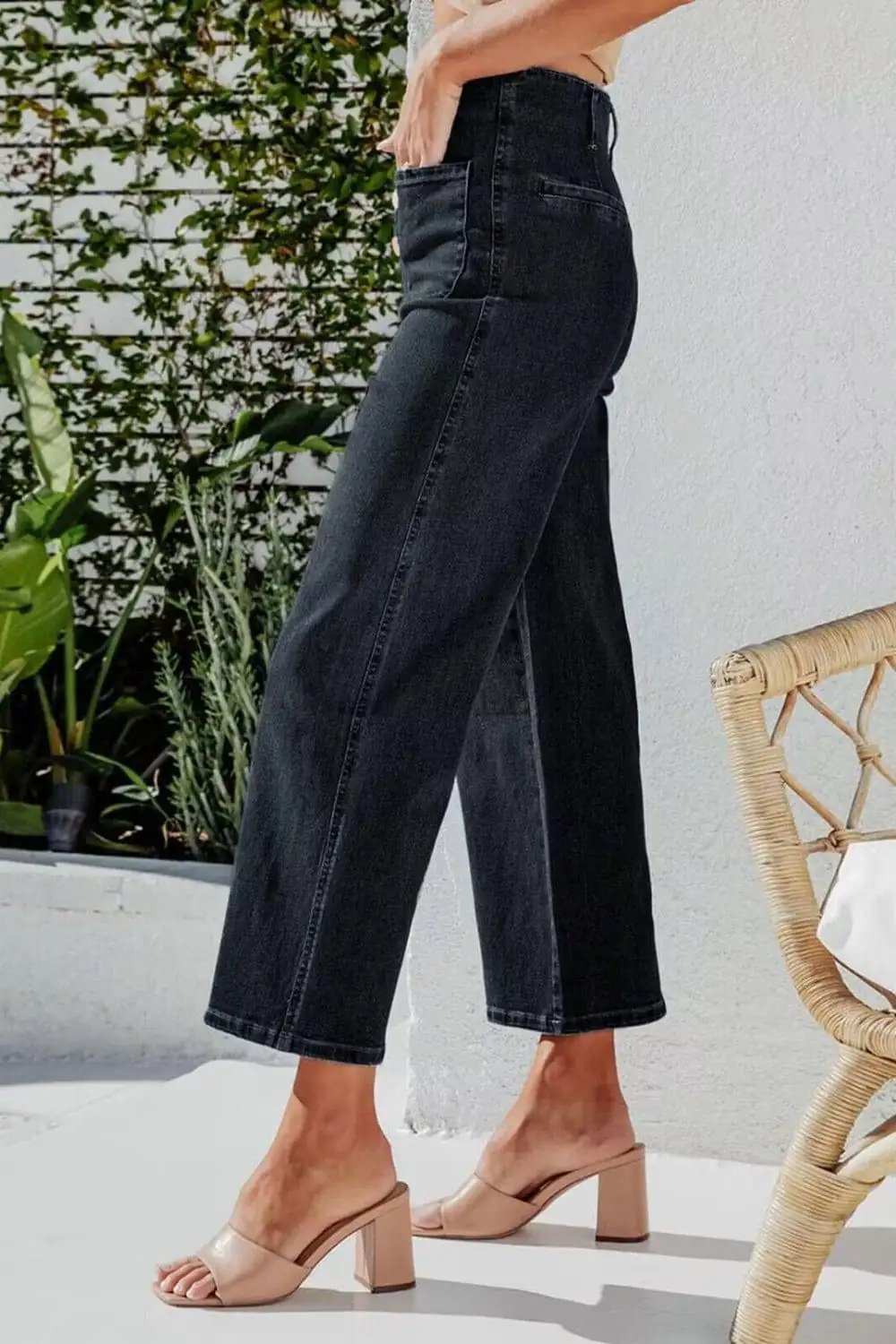Button Fly Cropped Wide Leg Jeans - Trendsi - Flyclothing LLC