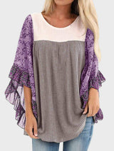 Full Size Printed Round Neck Three-Quarter Sleeve Blouse - Trendsi - Flyclothing LLC