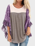 Full Size Printed Round Neck Three-Quarter Sleeve Blouse - Trendsi - Flyclothing LLC