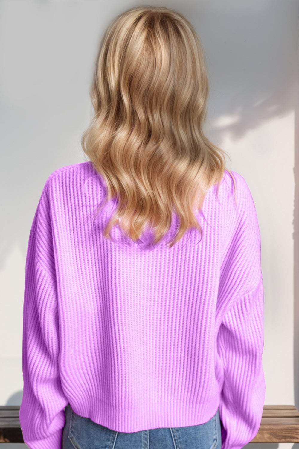 Double Take Full Size MERRY & BRIGHT Christmas Dropped Shoulder Cropped Sweater - Trendsi - Flyclothing LLC