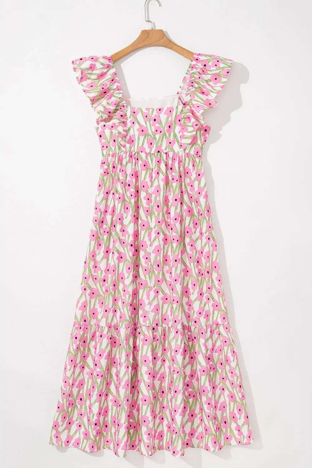 Floral Print Square Neck Ruffled Cap Sleeve Maxi Dress - Trendsi - Flyclothing LLC