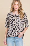 BOMBOM Button Detail Exposed Seam Leopard Half Sleeve Top - Trendsi