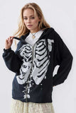 Skeleton Zip Up Drawstring Hoodie - Trendsi - Flyclothing LLC