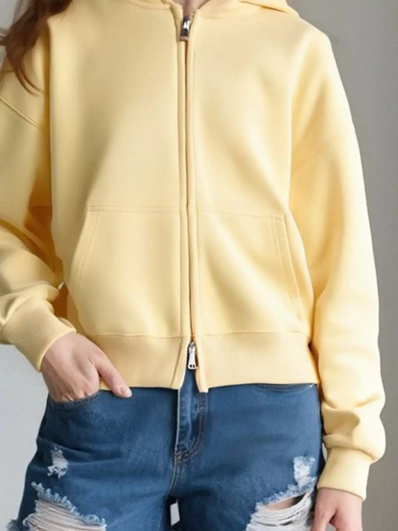 Full Size Casual Zip-Up Long Sleeve Hoodie Plus Size - Trendsi - Flyclothing LLC