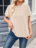 Lovelet Round Neck Short Sleeve Rib T-Shirt - Trendsi - Flyclothing LLC