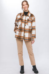 Love Tree Plaid Button Up Shacket - Trendsi
