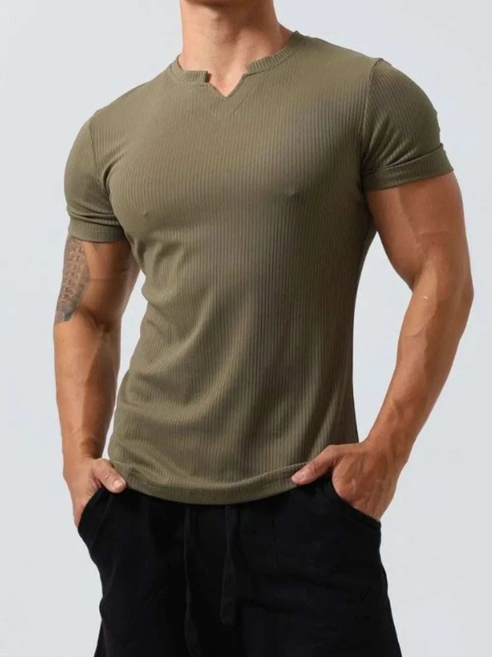 Men's Plus Size Notched Short Sleeve T-Shirt - Trendsi - Flyclothing LLC